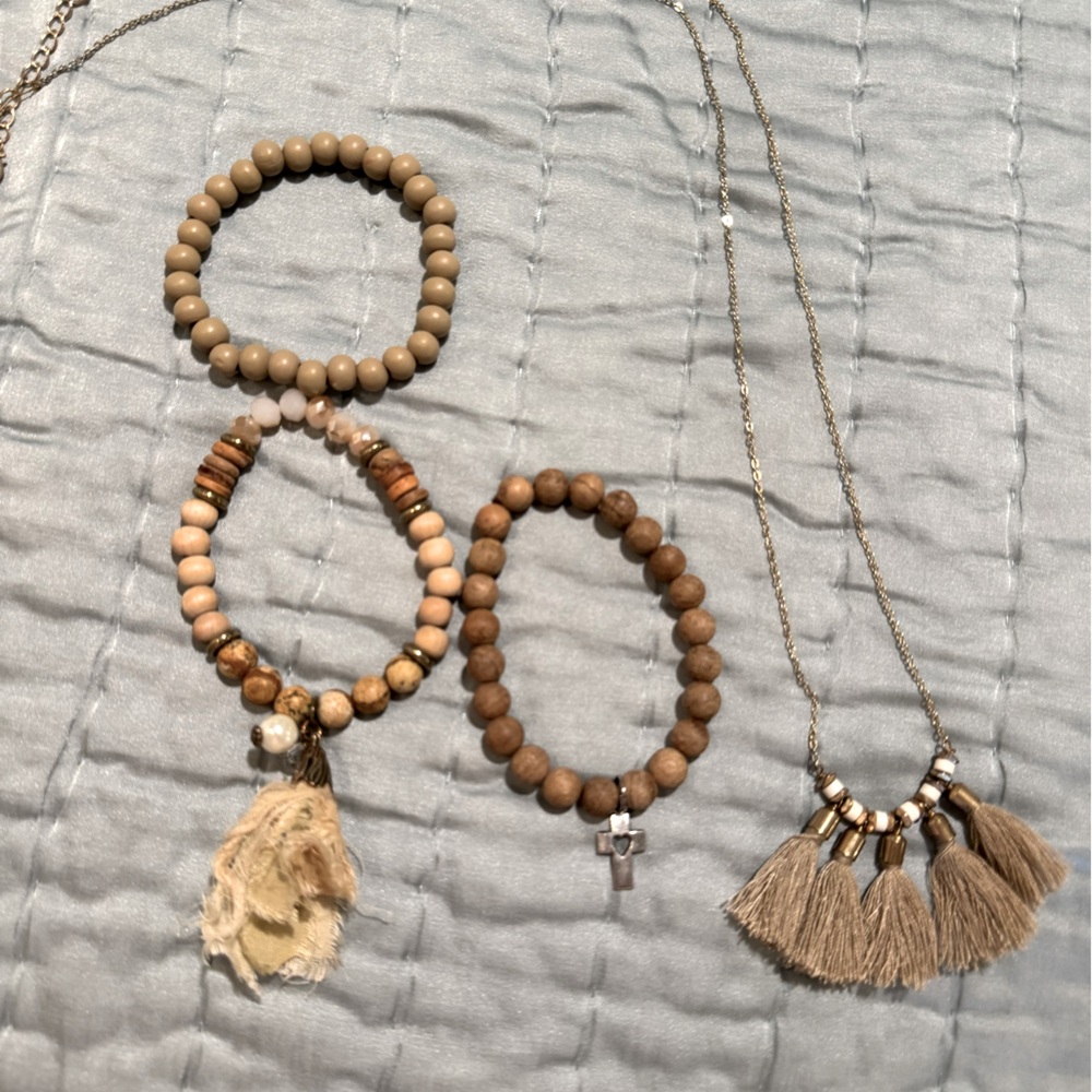 Elegant Brown Beaded Bracelet and Necklace Set